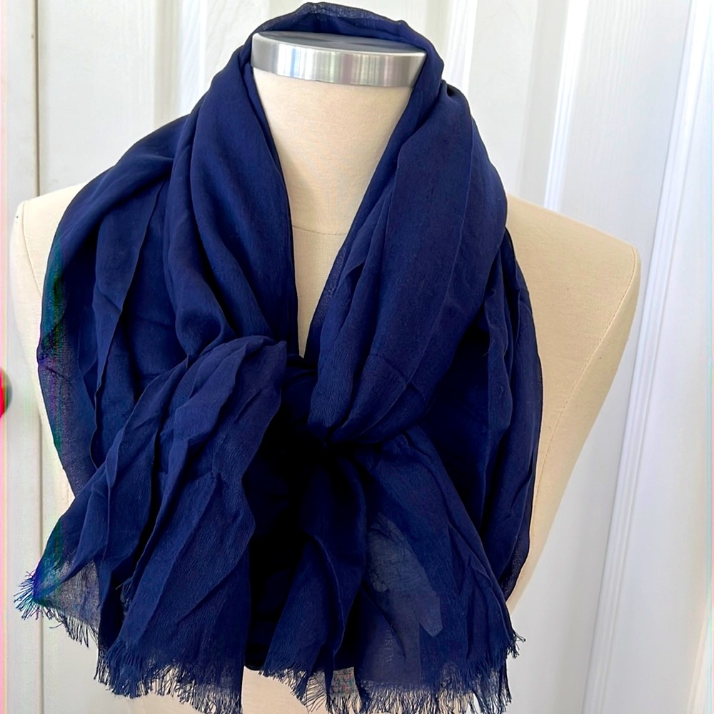 J Crew Raw Edge Navy Blue Sheer Scarf